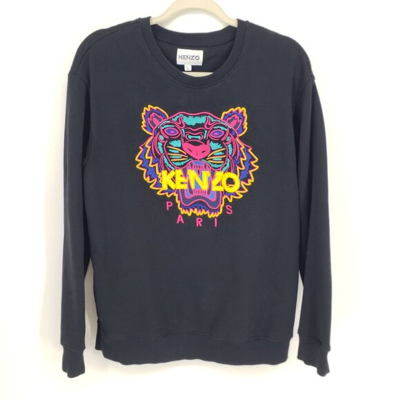 Kenzo Embroidered Tiger Pullover Sweatshirt L Womens Crew Neck Cotton Black - Picture 1 of 9